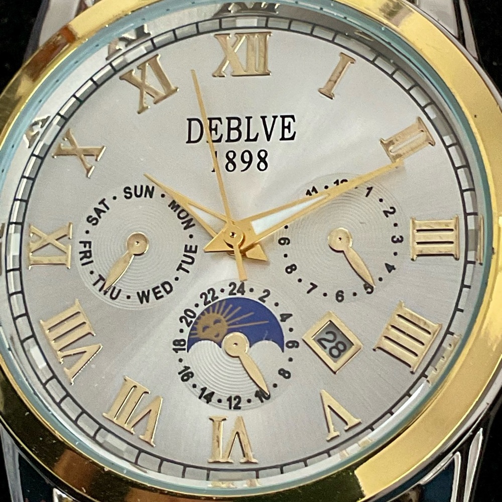 Brand New Multifunction Deblve 1898 Moon Phase Watch S/S Bracelet Manual Tool